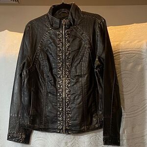 Vtg Big Chill Hon Vegan Leather Black Studded Women Jacket Size L New Never Work